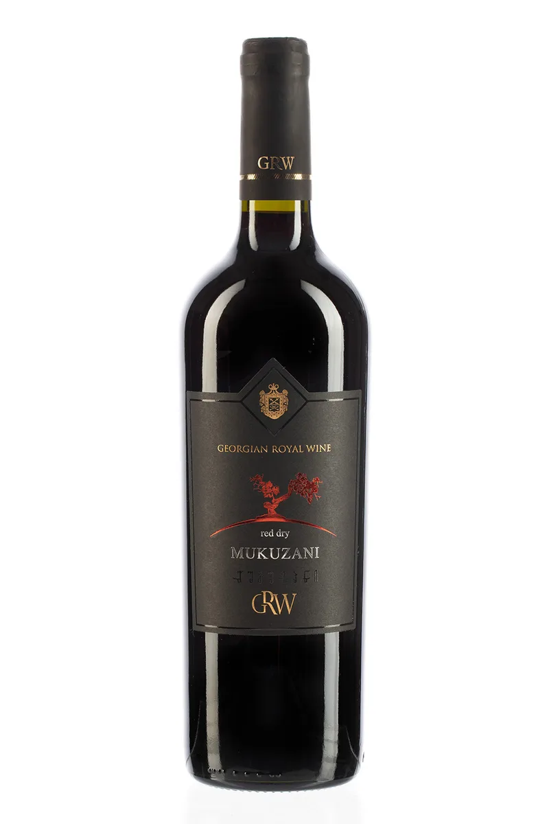 Bottle of Kakhetian Wine Mukuzani · Oak Barrel